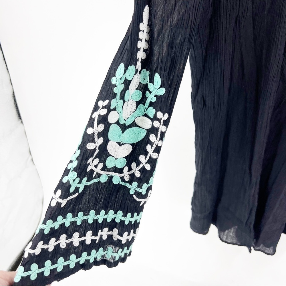 ✅ UMGEE BLACK WHITE TEAL BOHO EMBROIDERED SCOOP‎ NECK TUNIC DRESS SIZE MEDIUM - Picture 4 of 4